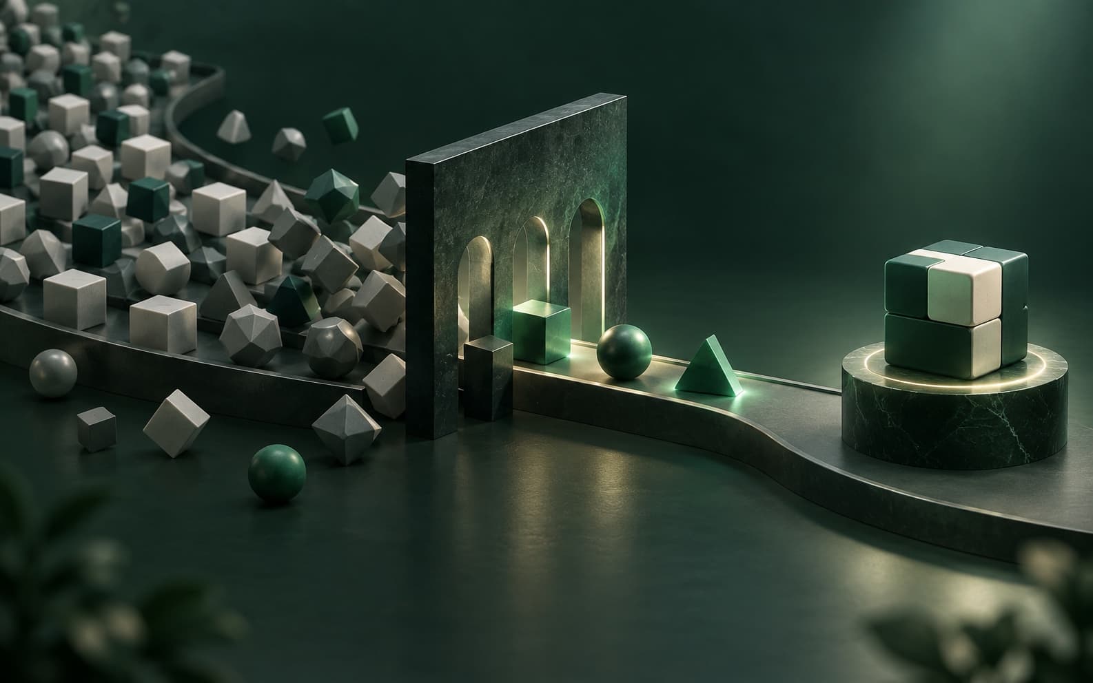 Many possible feature blocks passing through a prioritization gate